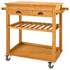 Contemporary Serving Trolley Cart, Bamboo Wood With 3-Tier and 2-Drawer DL Contemporary