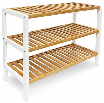Contemporary Shoe Rack, Natural Bamboo Wood With 3 Open Shelves DL Contemporary