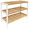 Contemporary Shoe Rack, Natural Bamboo Wood With 3-Shelf, Slatted Design