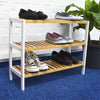 Contemporary Shoe Rack, Natural Bamboo Wood With 3-Shelf, Slatted Design DL Contemporary