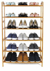 Contemporary Shoe Rack, Natural Bamboo Wood With MDF Board, 6 Tier DL Contemporary