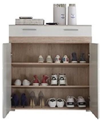 Contemporary Shoe Rack, White Oak High Gloss Finished MDF With 3-Compartment DL Contemporary