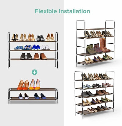 Contemporary Shoe Rack with Iron Pipes and Open Shelves, 5-Tier DL Contemporary