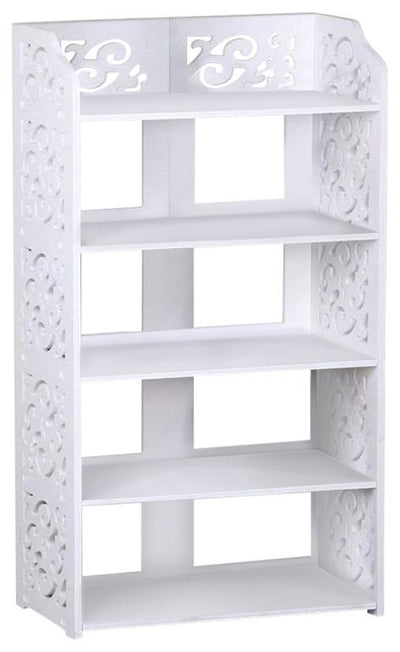Contemporary Shoe Rack, Wood Plastic Composite With Open Shelves, White, 5-Tier