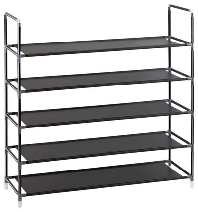 Contemporary Shoe Storage, Black Finished Steel With 5 Stackable Shelves DL Contemporary