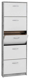 Contemporary Shoe Storage Cabinet, Finished Wood With 5-Compartment DL Contemporary