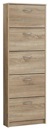 Contemporary Shoe Storage Cabinet, Finished Wood With 5-Compartment, Oak DL Contemporary