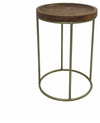 Contemporary Side End Table in Acacia Wood with Antique Brass-Finish Base DL Contemporary