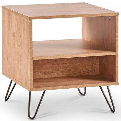Contemporary Side Table, MDF With Steel Metal Legs, 2 Open Shelves DL Contemporary
