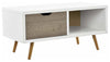 Contemporary Sideboard, White/Oak Finished Wood With 1-Door and Open Case DL Contemporary