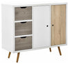 Contemporary Sideboard, White-Oak Finished Wood With 3-Drawer and Cabinet DL Contemporary