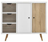 Contemporary Sideboard, White-Oak Finished Wood With 3-Drawer and Cabinet DL Contemporary
