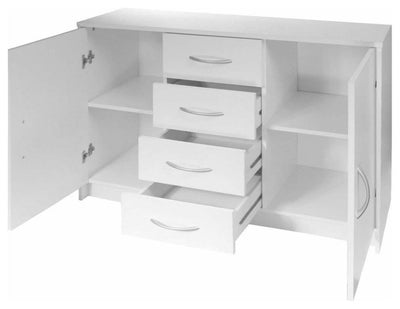 Contemporary Sideboard, White Painted MDF With 2-Door and 4-Storage Drawers DL Contemporary