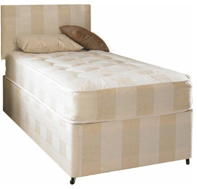 Contemporary Single Bed in Cream Finished Fabric with  Mattress And Headboard DL Contemporary
