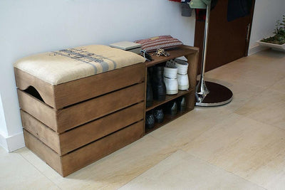 Contemporary Storage Bech, Solid Nordin Pine Wood, Vintage Design DL Contemporary