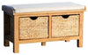 Contemporary Storage Bench in Solid Oak Wood with 2 Baskets and Padded Seat DL Contemporary