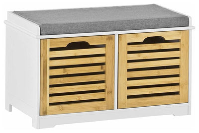 Contemporary Storage Bench in White MDF with Linen Fabric Seat and 2 Drawers DL Contemporary