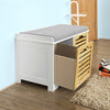 Contemporary Storage Bench in White MDF with Linen Fabric Seat and 2 Drawers DL Contemporary