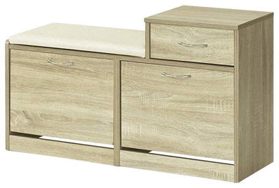 Contemporary Storage Bench, Wood With Shoe Rack, Drawer and Cushioned Seat DL Contemporary