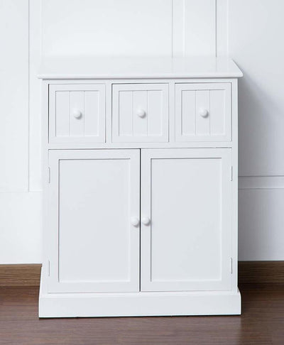 Contemporary Storage Cabinet in White Finished Paulownia Wood With 3 Drawers DL Contemporary