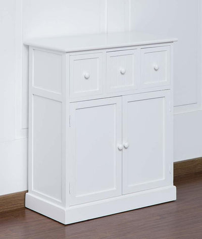 Contemporary Storage Cabinet in White Finished Paulownia Wood With 3 Drawers DL Contemporary