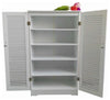 Contemporary Storage Cabinet, White MDF With Louvered Doors and Inner Shelves DL Contemporary