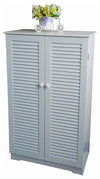 Contemporary Storage Cabinet, White MDF With Louvered Doors and Inner Shelves DL Contemporary