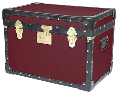Contemporary Storage Trunk in Black Plastic and Burgundy Finished Wood with Lock DL Contemporary