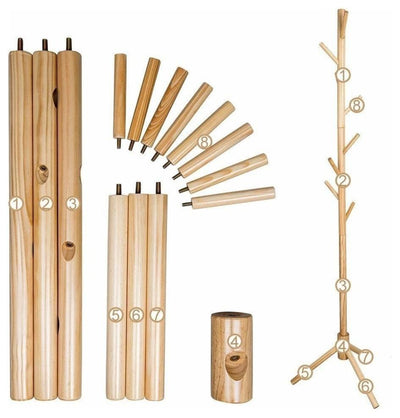 Contemporary Stylish Clothes Stand, Wood With 8 Hanger Hooks, Tree Design DL Contemporary