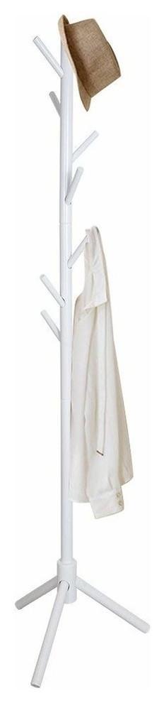 Contemporary Stylish Clothes Stand, Wood With 8 Hanger Hooks, Tree Design, White DL Contemporary
