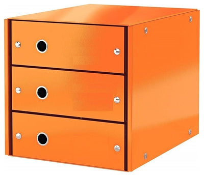 Contemporary Stylish Drawer Cabinet, Steel Metal, 3 Storage Drawers, Orange DL Contemporary