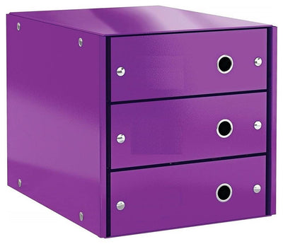 Contemporary Stylish Drawer Cabinet, Steel Metal, 3 Storage Drawers, Purple DL Contemporary