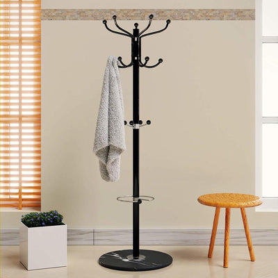 Contemporary Stylish Tall Clothes Rack, Chromed Metal With Multiple Hooks, Black DL Contemporary