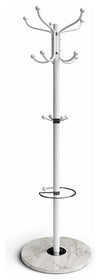 Contemporary Stylish Tall Clothes Rack, Chromed Metal With Multiple Hooks, White DL Contemporary
