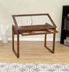 Contemporary Table, Solid Walnut Wood With Tempered Glass, Storage Drawer DL Contemporary