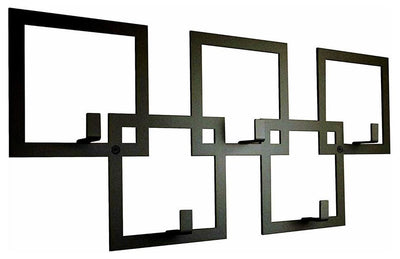 Contemporary Wall Mounted Coat Rack in Black Finished Metal, Square Design DL Contemporary