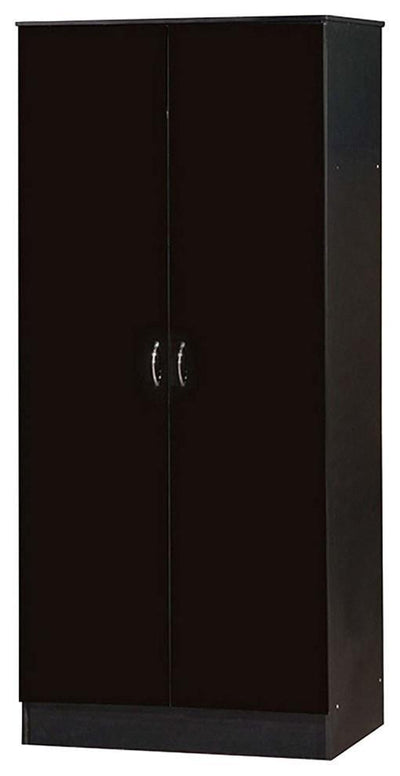 Contemporary Wardrobe, High Gloss MDF With 2-Door, Shelf and Hanging Rail, Black DL Contemporary