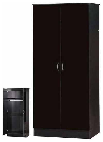 Contemporary Wardrobe, High Gloss MDF With 2-Door, Shelf and Hanging Rail, Black DL Contemporary