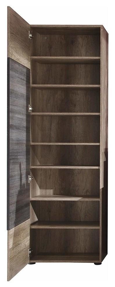 Contemporary Wardrobe, Oak Brown Finished MDF With 1-Door and 7-Shelf DL Contemporary