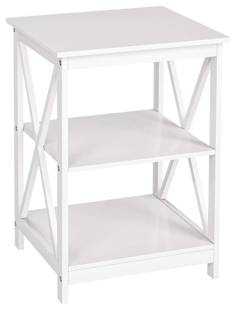 Contemporary White Side End Table With 2 Open Shelves DL Contemporary