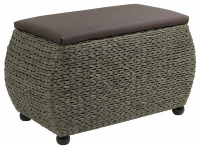 Curved Storage Trunk in Brown Wicker with Faux Leather Cushioned Seat and Legs DL Traditional
