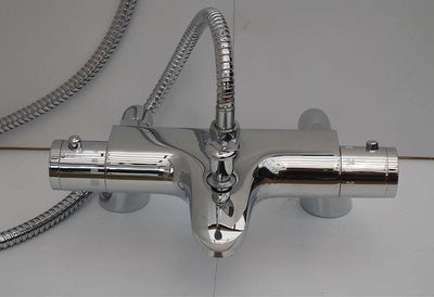 Deck Mounted Thermostatic Bath Shower Mixer Taps in Mirror Chrome Finish DL Traditional