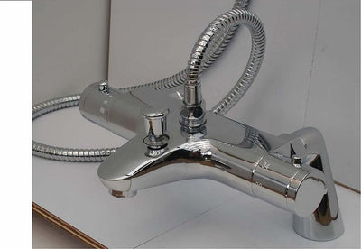 Deck Mounted Thermostatic Bath Shower Mixer Taps in Mirror Chrome Finish DL Traditional