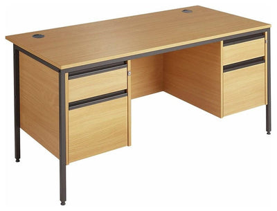 Desk in Solid Oak Wood with 4 Legs and 2 Storage Drawers, Modern Design DL Modern