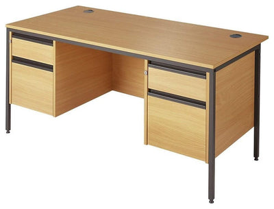 Desk in Solid Oak Wood with 4 Legs and 2 Storage Drawers, Modern Design DL Modern