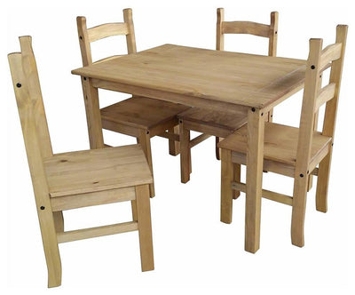Dining Set in Solid Pine Wood, Rectangular Table and 4 Chair, Antique Wax Finish DL Traditional