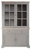Display Cabinet, Solid Wood With Inner Shelves and 2 Spacious Drawers, Grey DL Contemporary