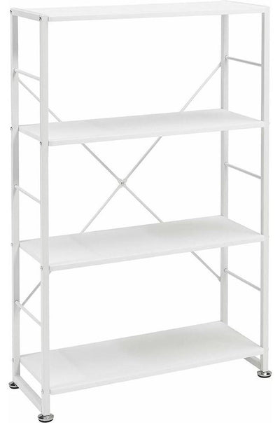 Display Storage Unit, MDF With Metal Frame and 3 Open Shelves, White Woodgrain