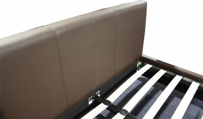 Double Bed Frame, Brown Faux Leather Upholstered With Sprung Slatted Base DL Modern