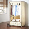 Double Canvas Wardrobe, Waterproof Beige Fabric With Hanging Rail and Shelves DL Modern